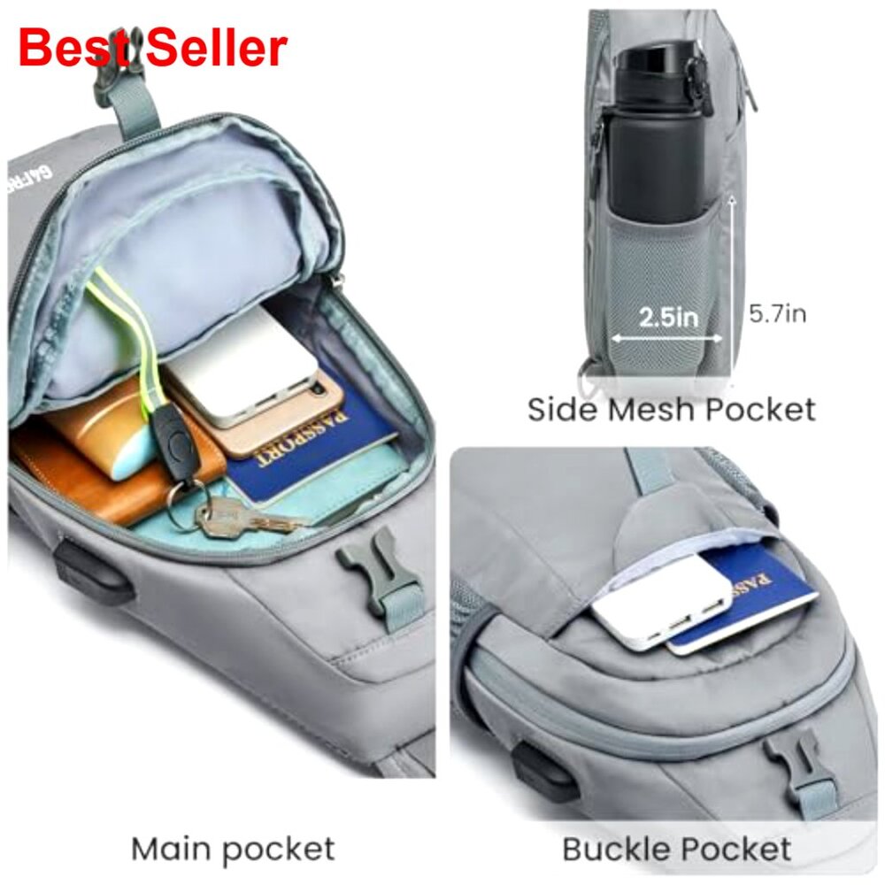 Water-Resistant Polyamide Sling Backpack with USB… - image 4